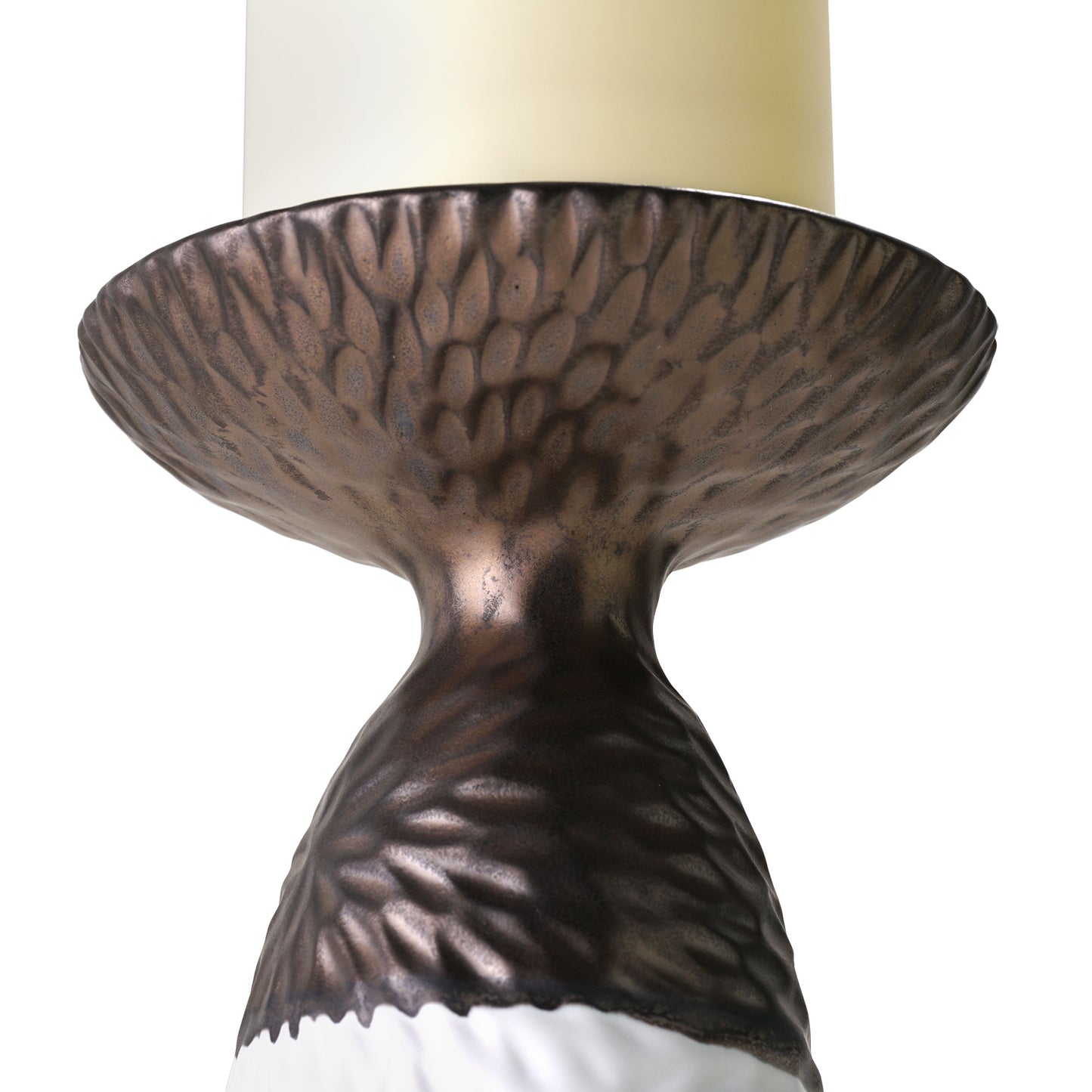 Minimalist Two Tone Textured Porcelain Table Top Pillar Candle Holders in White and Bronze, 2 Piece Set