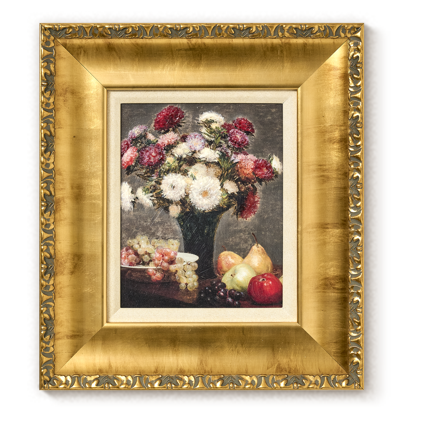 Ornate Framed Asters and Fruit Canvas Print by Henri Fantin-Latour 14.75" x 16.75"
