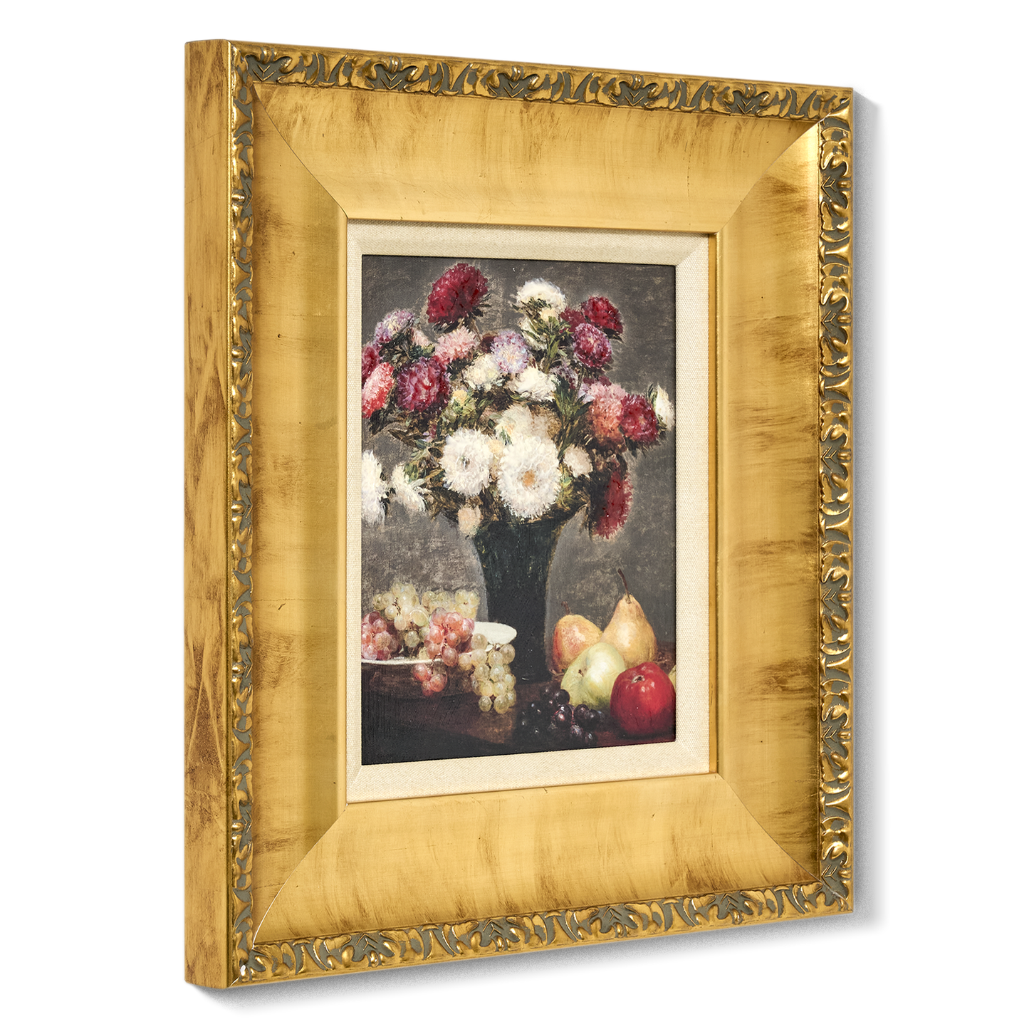 Ornate Framed Asters and Fruit Canvas Print by Henri Fantin-Latour 14.75" x 16.75"
