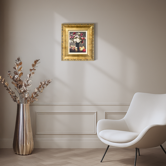 Ornate Framed Asters and Fruit Canvas Print by Henri Fantin-Latour 14.75" x 16.75"