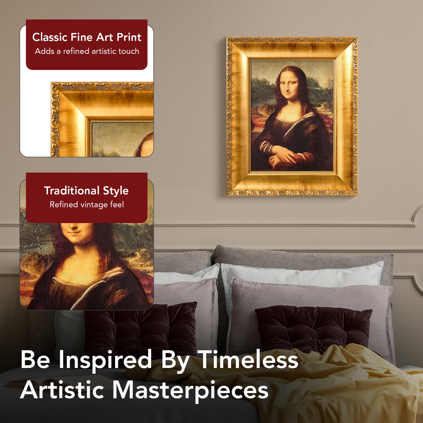 Ornate Framed Mona Lisa Canvas Print by Leonardo da Vinci 18.5" x 22.25"
