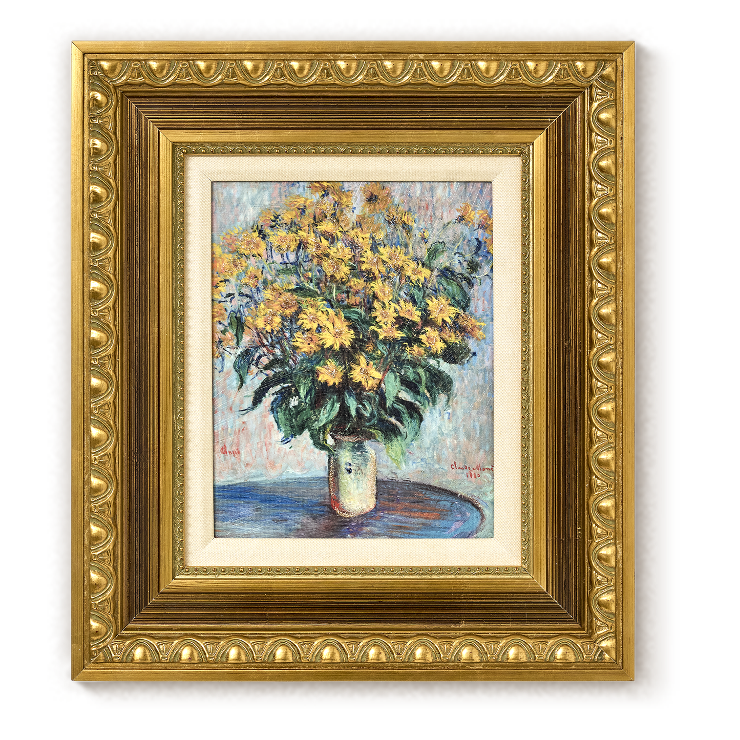 Ornate Framed Jerusalem Artichoke Flowers Canvas Print by Claude Monet 14.75" x 16.75"