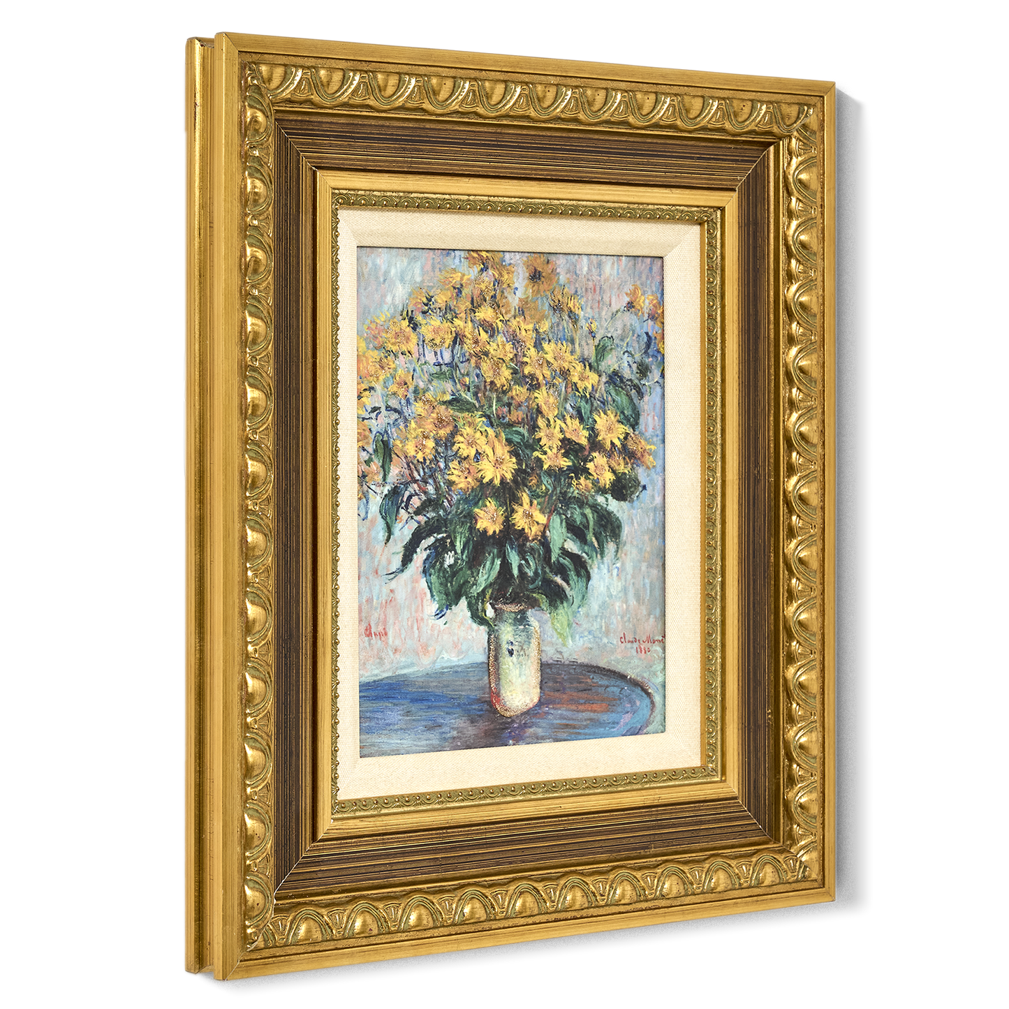 Ornate Framed Jerusalem Artichoke Flowers Canvas Print by Claude Monet 14.75" x 16.75"