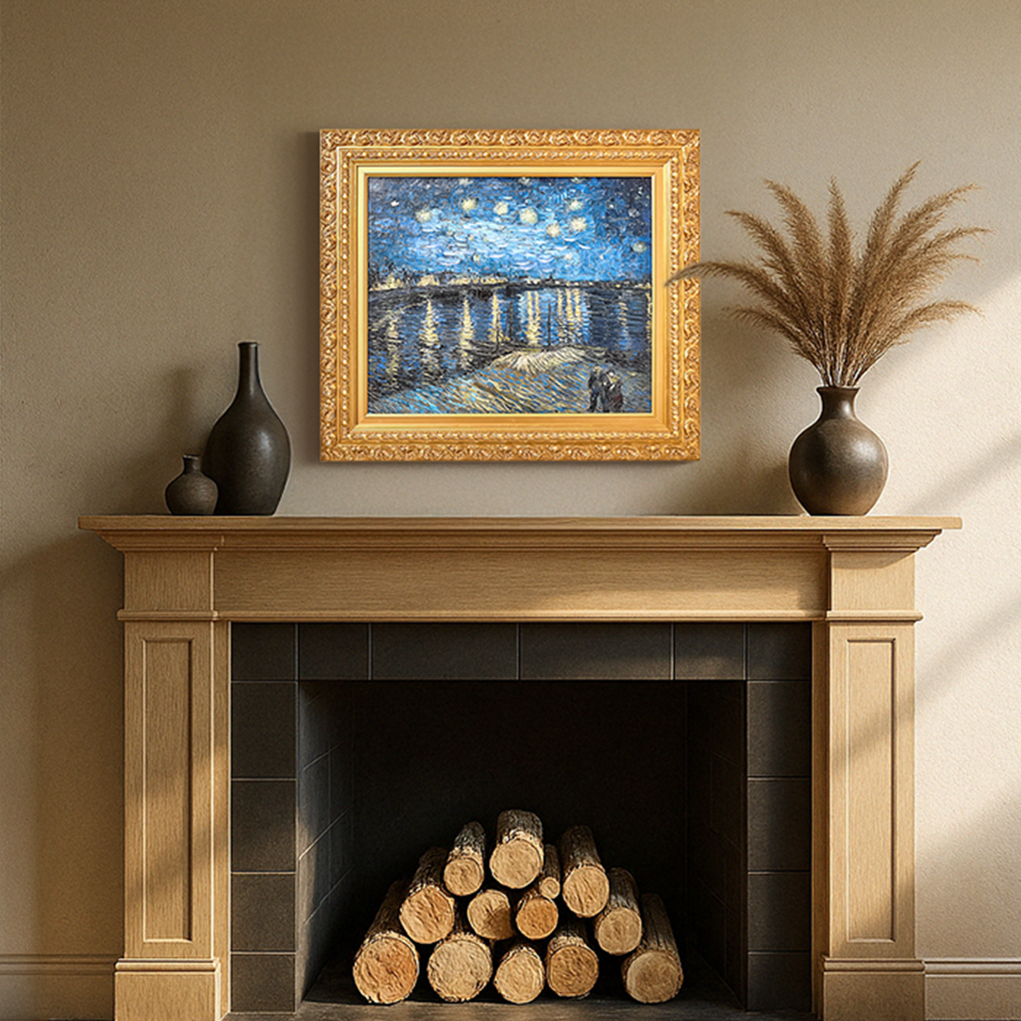 Ornate Framed Starry Night Over the Rhone Canvas Print by Vincent van Gogh 31.75" x 27.62"