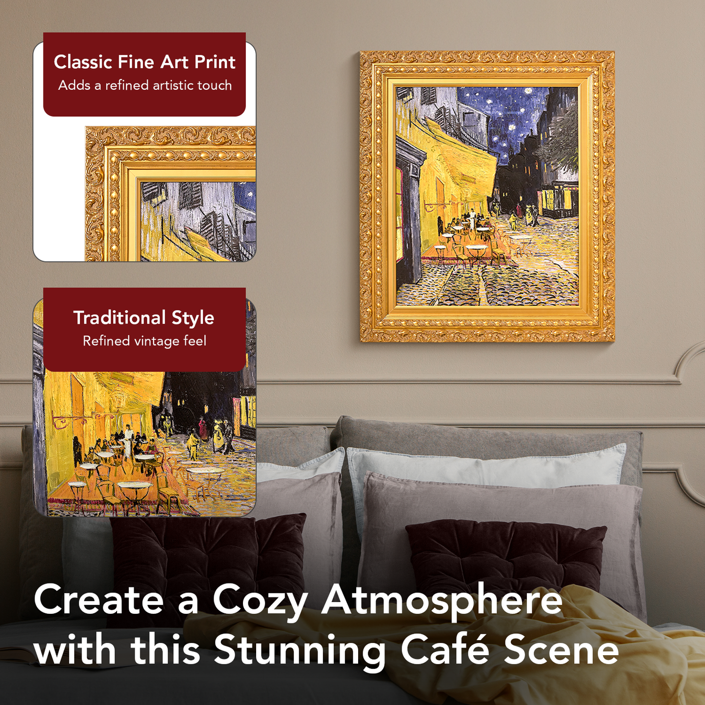 Ornate Framed Cafe Terrace at Night Canvas Print by Vincent van Gogh 28" x 31.75"