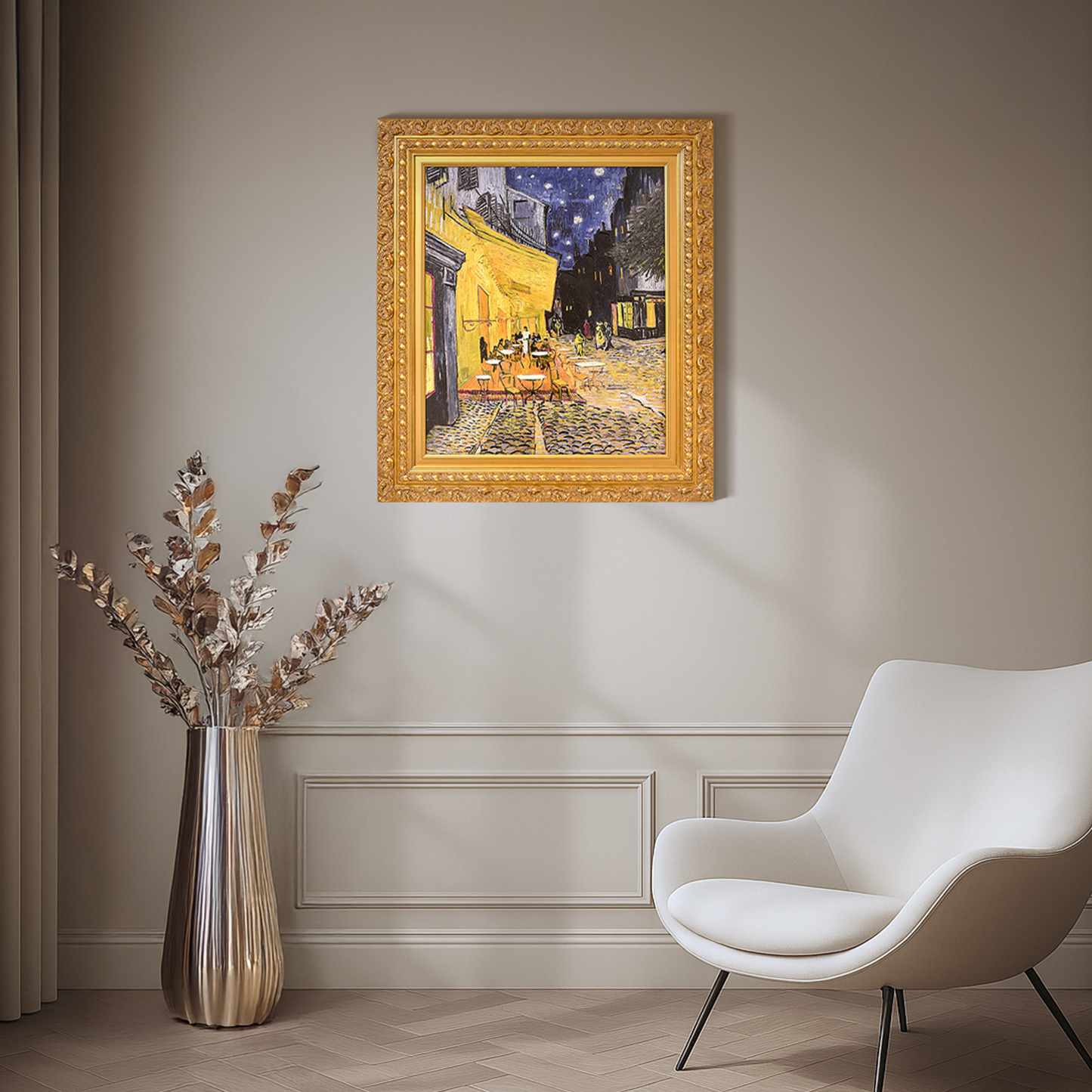 Ornate Framed Cafe Terrace at Night Canvas Print by Vincent van Gogh 28" x 31.75"