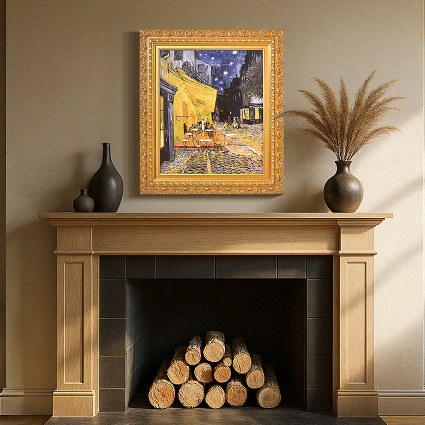 Ornate Framed Cafe Terrace at Night Canvas Print by Vincent van Gogh 28" x 31.75"