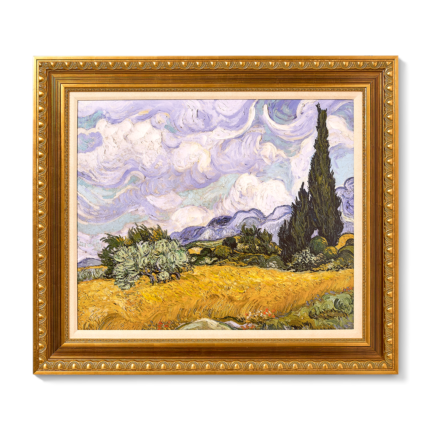 Ornate Framed Wheat Field with Cypresses Canvas Print by Vincent van Gogh