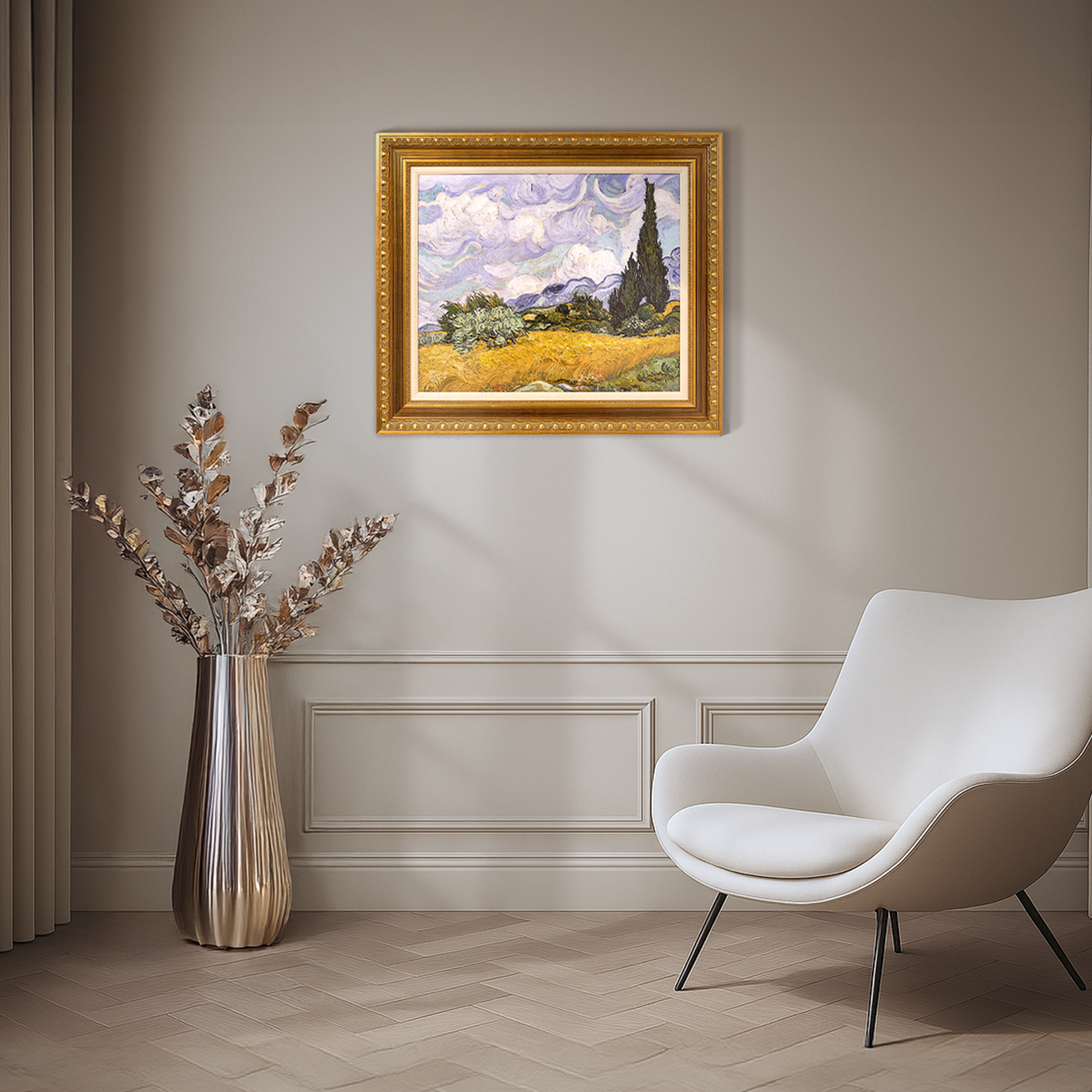 Ornate Framed Wheat Field with Cypresses Canvas Print by Vincent van Gogh