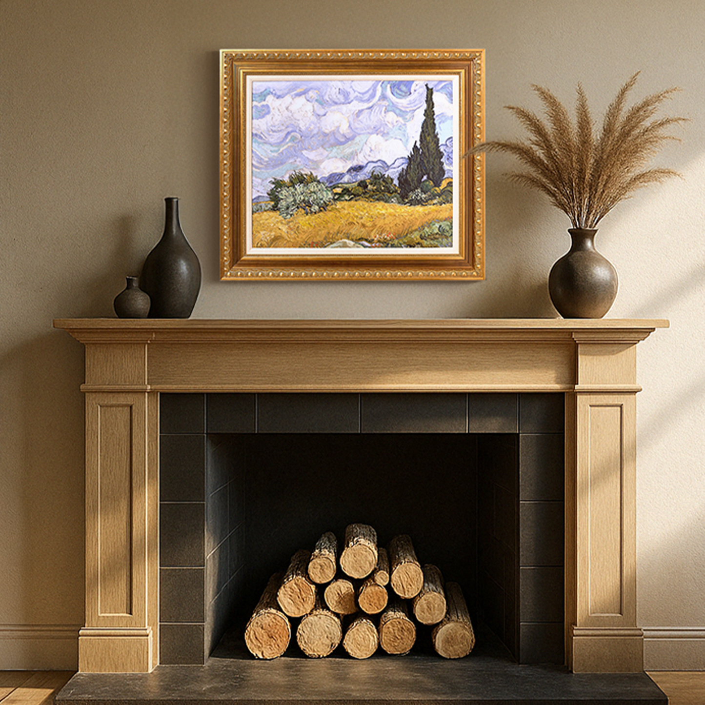 Ornate Framed Wheat Field with Cypresses Canvas Print by Vincent van Gogh