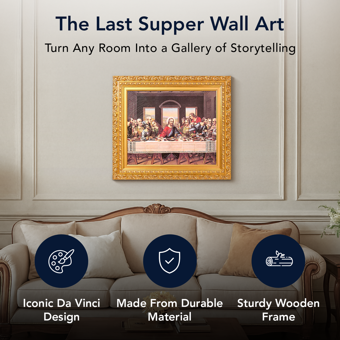Ornate Framed The Last Supper Canvas Print by Leonardo da Vinci 31.5" x 27.62"