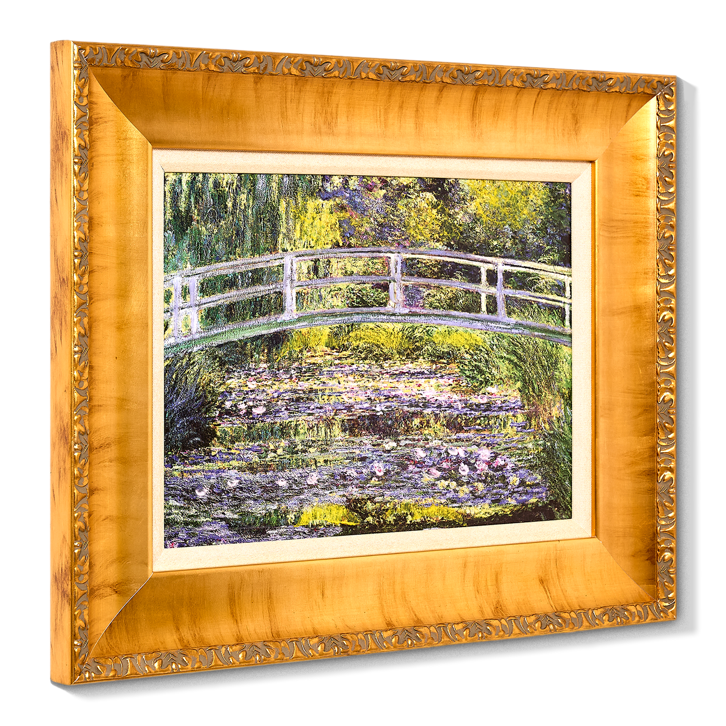 Ornate Framed Water Lilies and Japanese Bridge Canvas Print by Claude Monet 22.75" x 18.75"