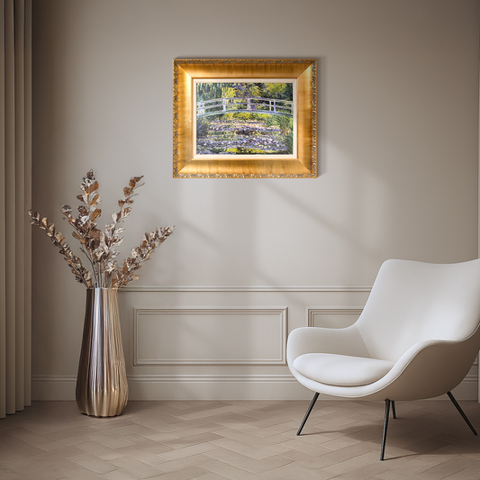 Ornate Framed Water Lilies and Japanese Bridge Canvas Print by Claude Monet 22.75" x 18.75"