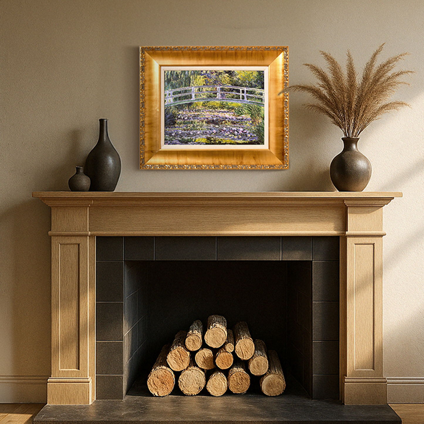 Ornate Framed Water Lilies and Japanese Bridge Canvas Print by Claude Monet 22.75" x 18.75"