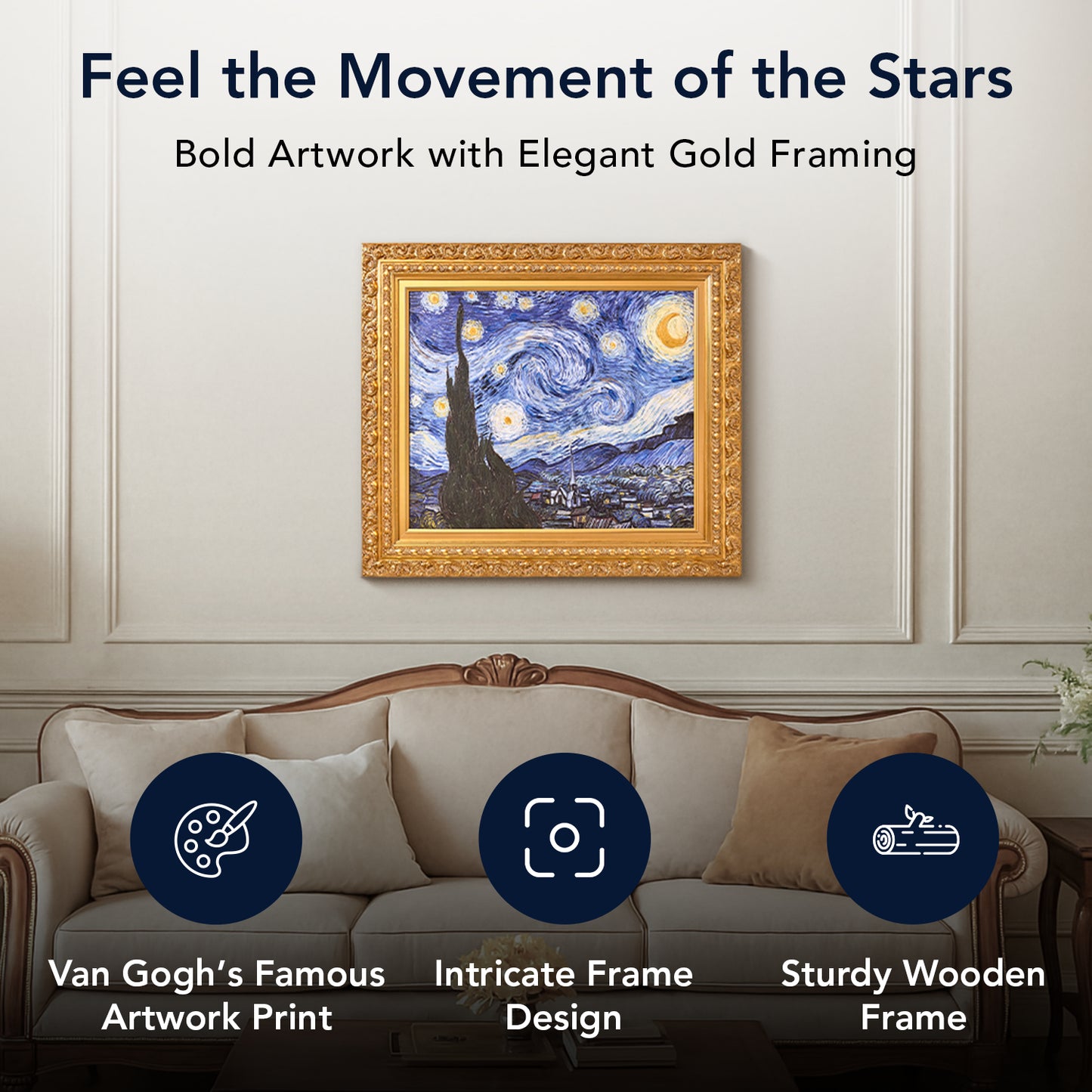 Ornate Framed Starry Night Canvas Print by Vincent van Gogh 27.75" x 31.5"