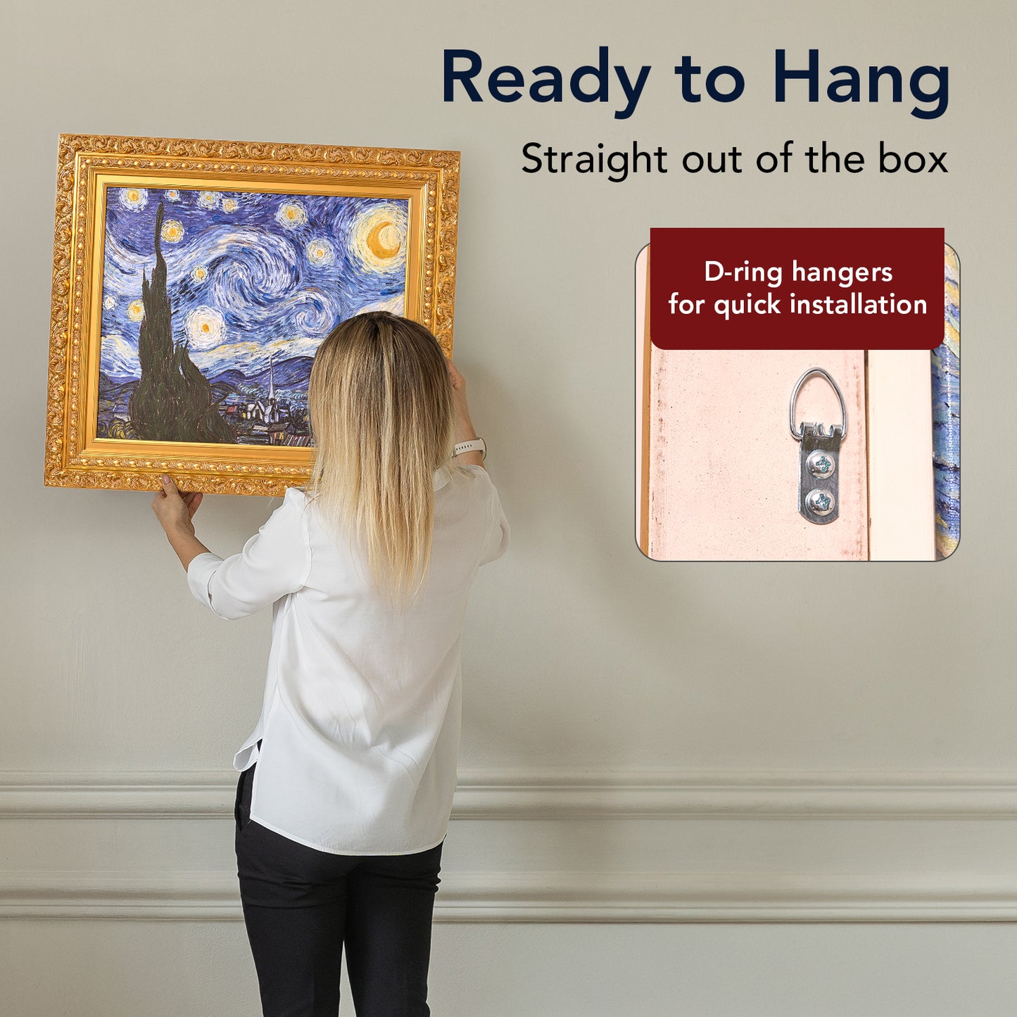 Ornate Framed Starry Night Canvas Print by Vincent van Gogh 27.75" x 31.5"