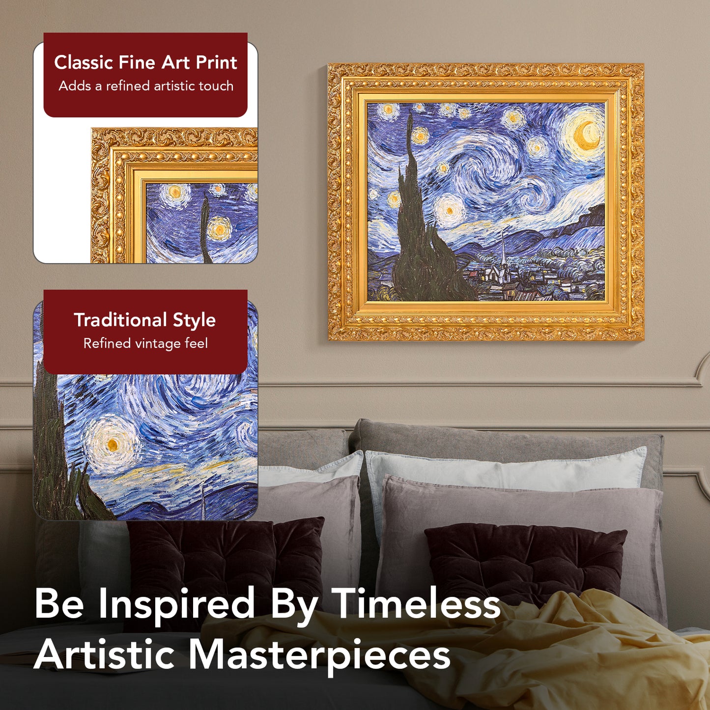 Ornate Framed Starry Night Canvas Print by Vincent van Gogh 27.75" x 31.5"
