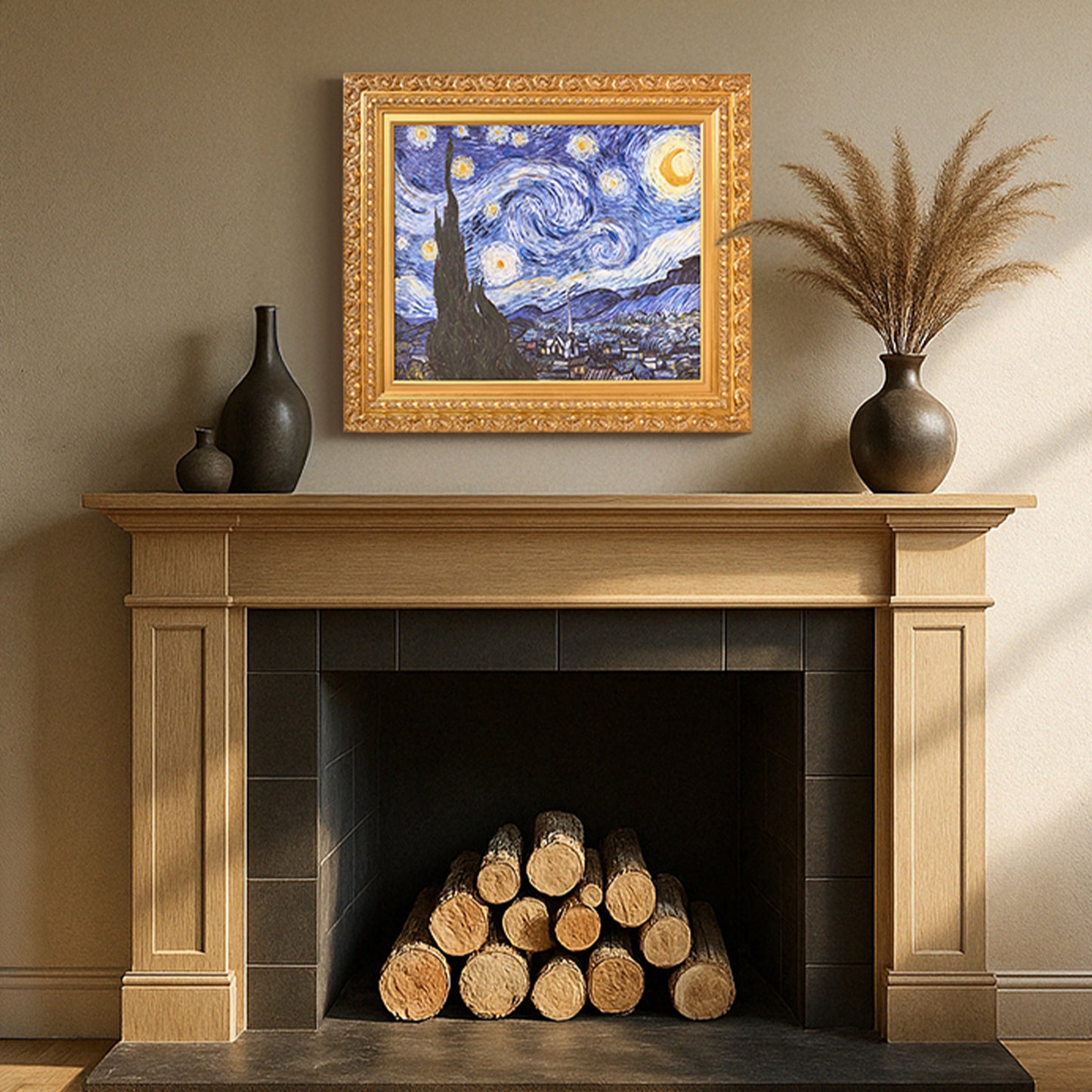 Ornate Framed Starry Night Canvas Print by Vincent van Gogh 27.75" x 31.5"