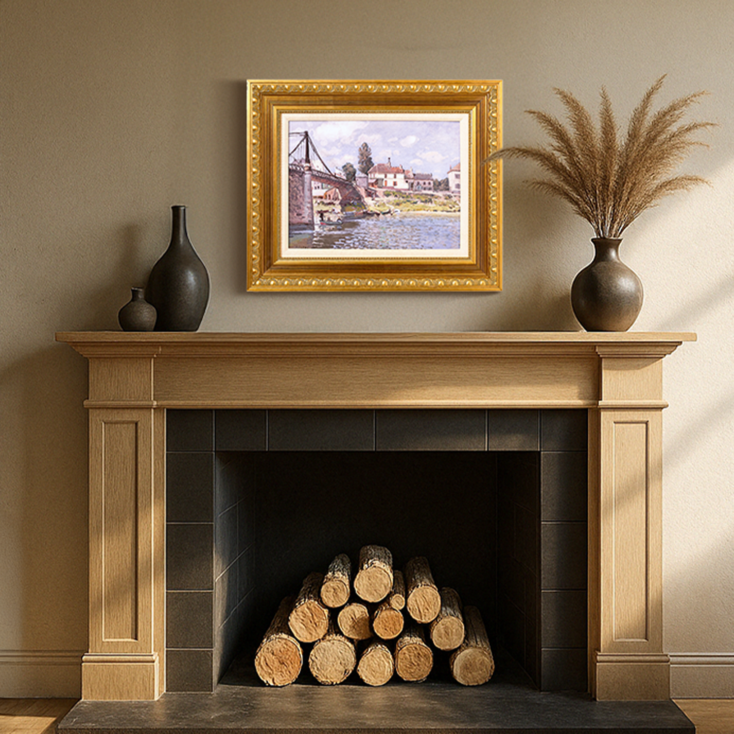 Ornate Framed The Bridge at Villeneuve Canvas Print by Alfred Sisley 22.75" x 18.75"