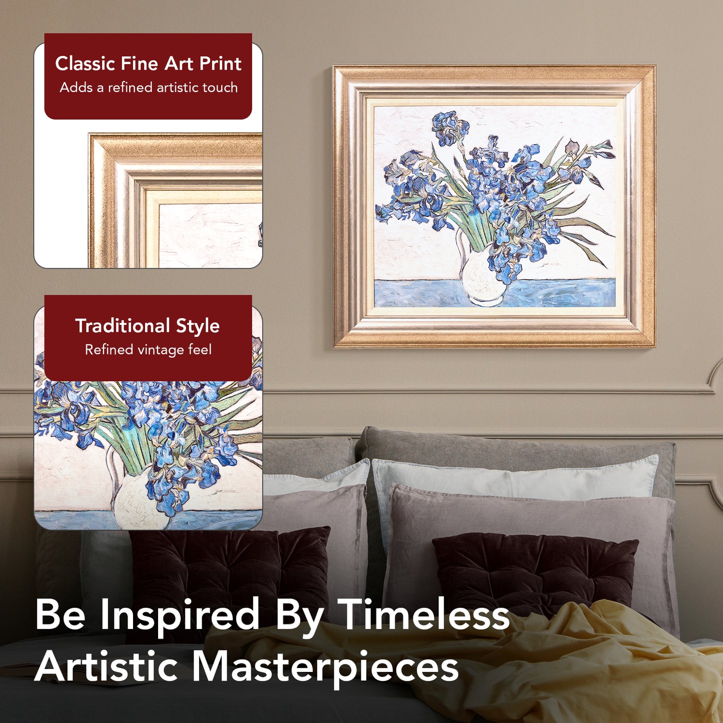 Ornate Framed Blue Irises Canvas Print by Vincent van Gogh 31.5" x 27.5"