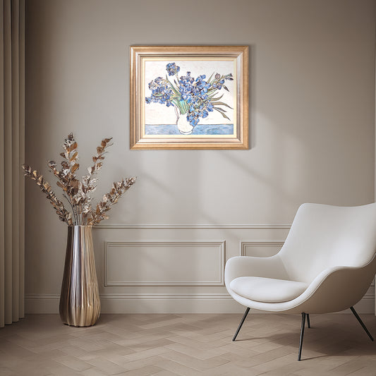 Ornate Framed Blue Irises Canvas Print by Vincent van Gogh 31.5" x 27.5"