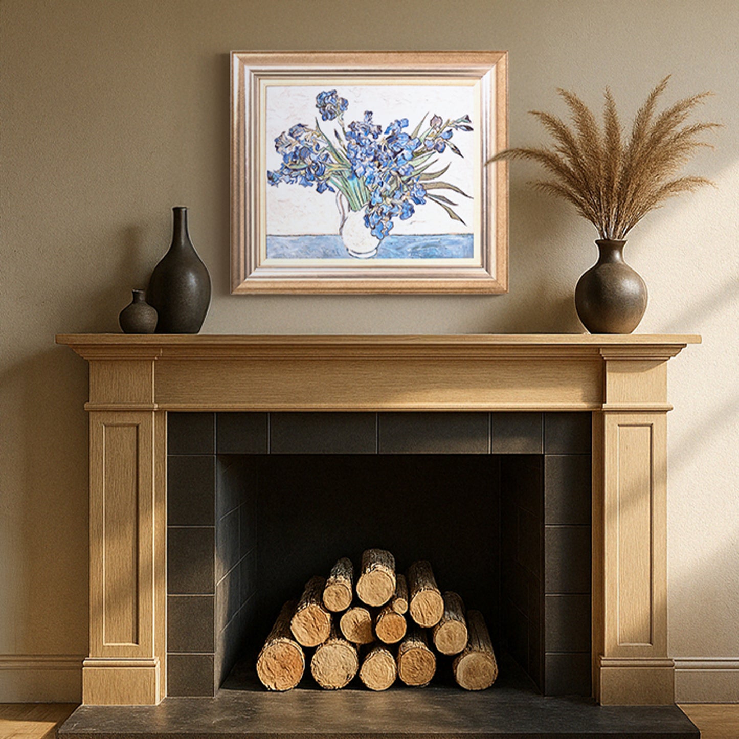 Ornate Framed Blue Irises Canvas Print by Vincent van Gogh 31.5" x 27.5"