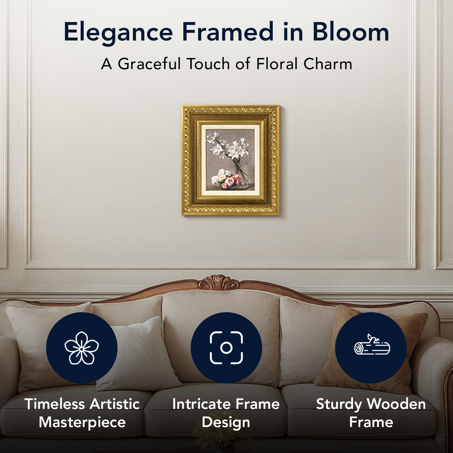Ornate Framed Roses and Liles Canvas Print by Henri Fantin-Latour 14.75" x 16.75"