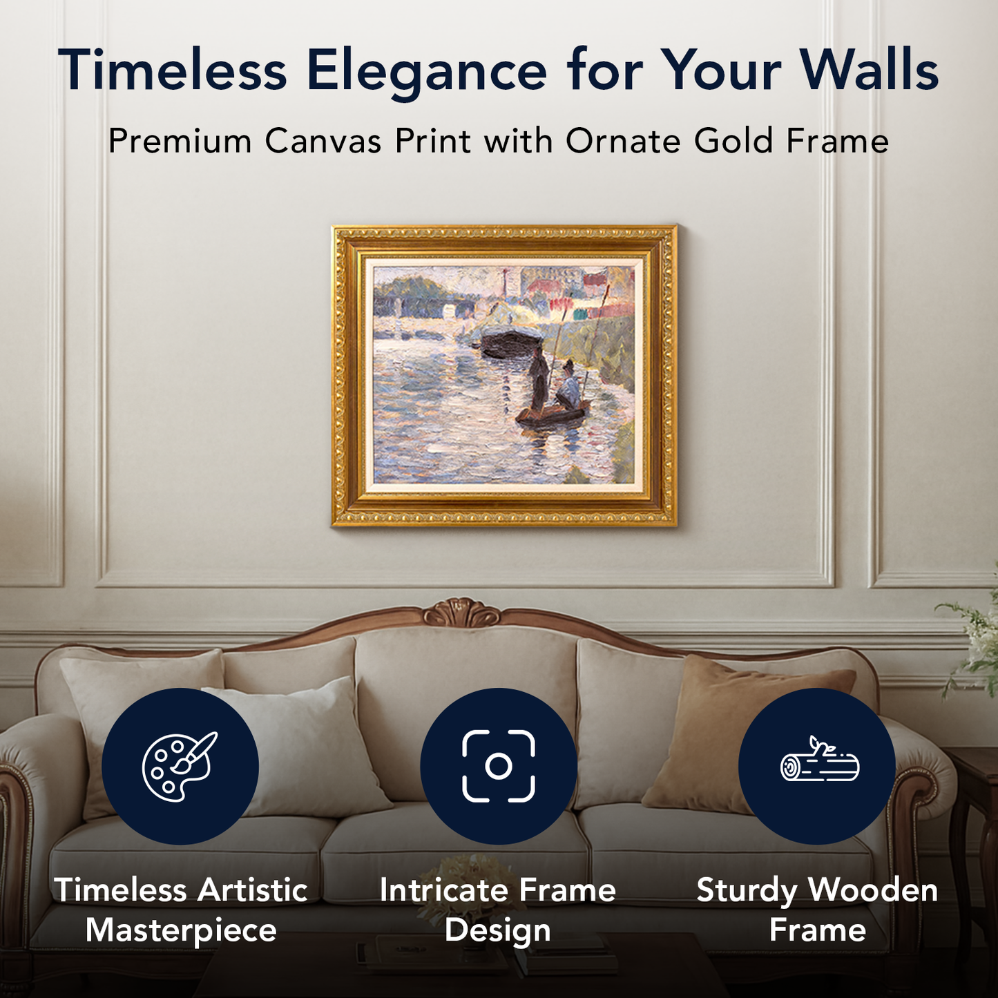 Ornate Framed View of the Siene Canvas Print by Georges Seurat 30.75" x 26.75"