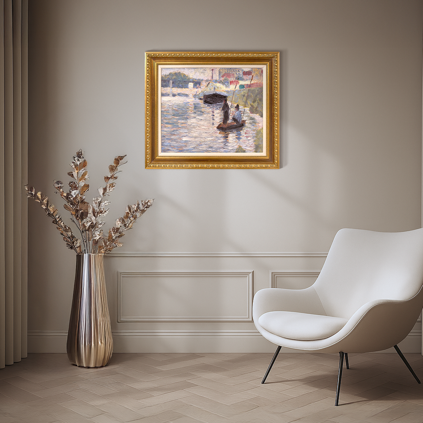 Ornate Framed View of the Siene Canvas Print by Georges Seurat 30.75" x 26.75"
