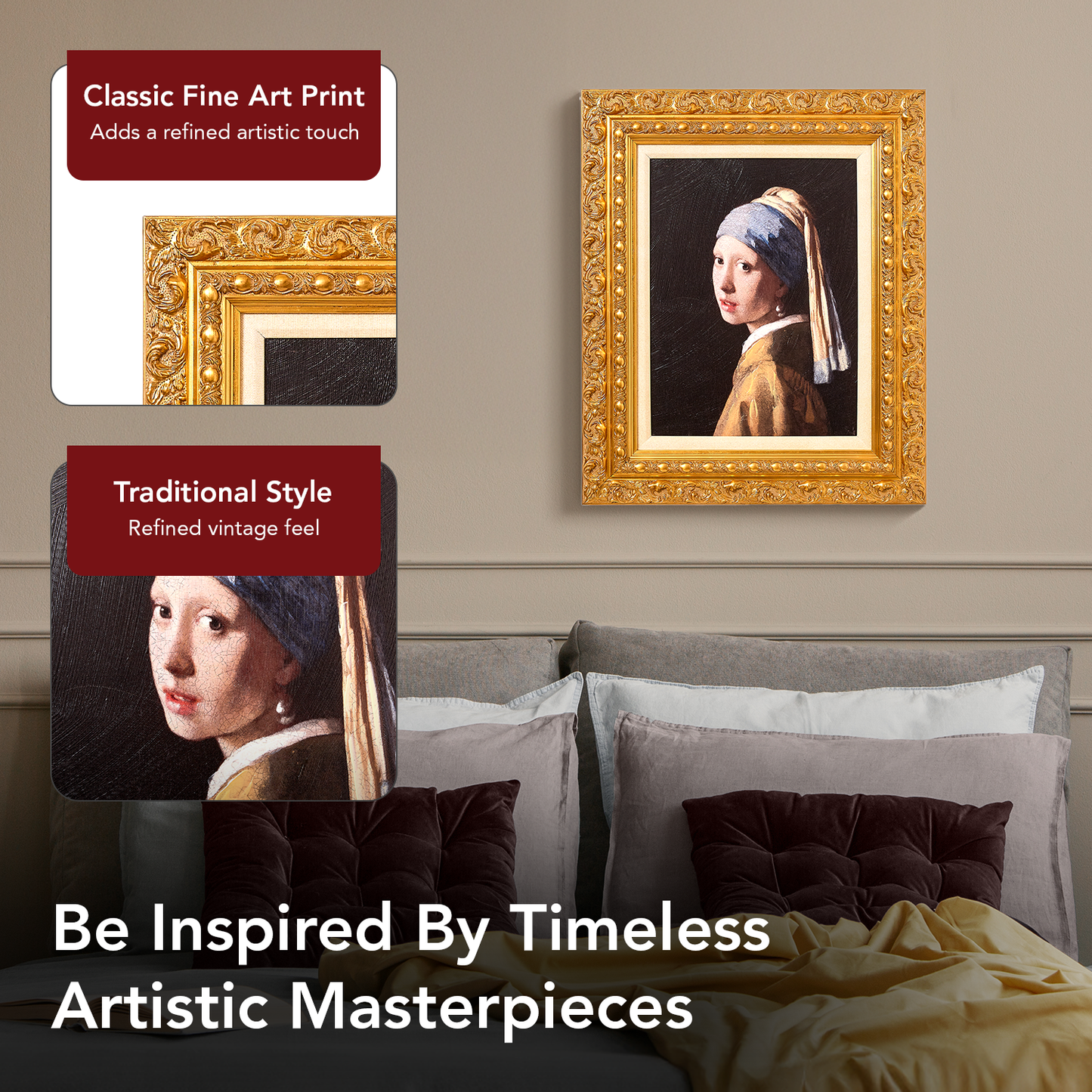 Ornate Framed Girl with a Pearl Earring Canvas Print by Johannes Vermeer 19.25" x 23.25"