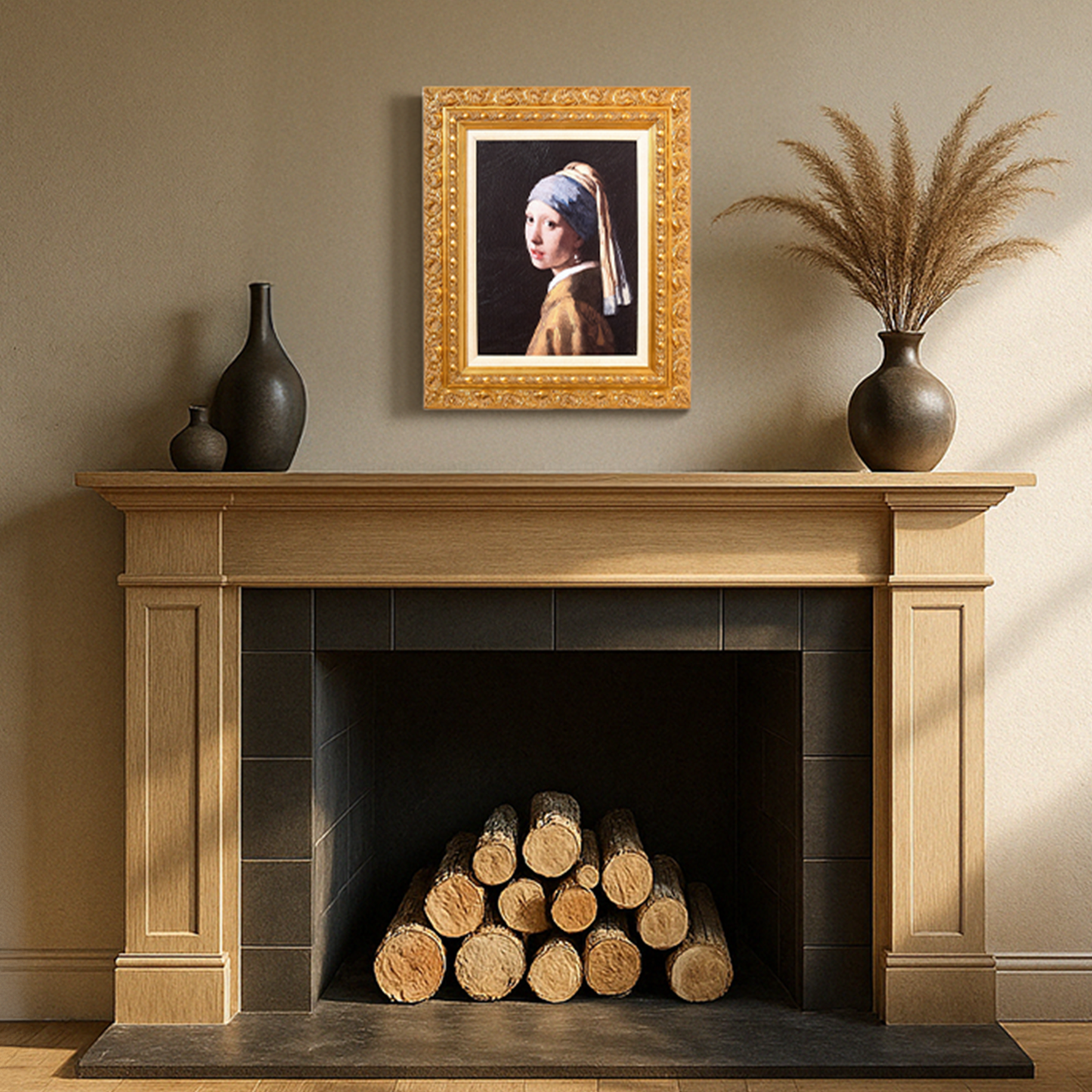 Ornate Framed Girl with a Pearl Earring Canvas Print by Johannes Vermeer 19.25" x 23.25"