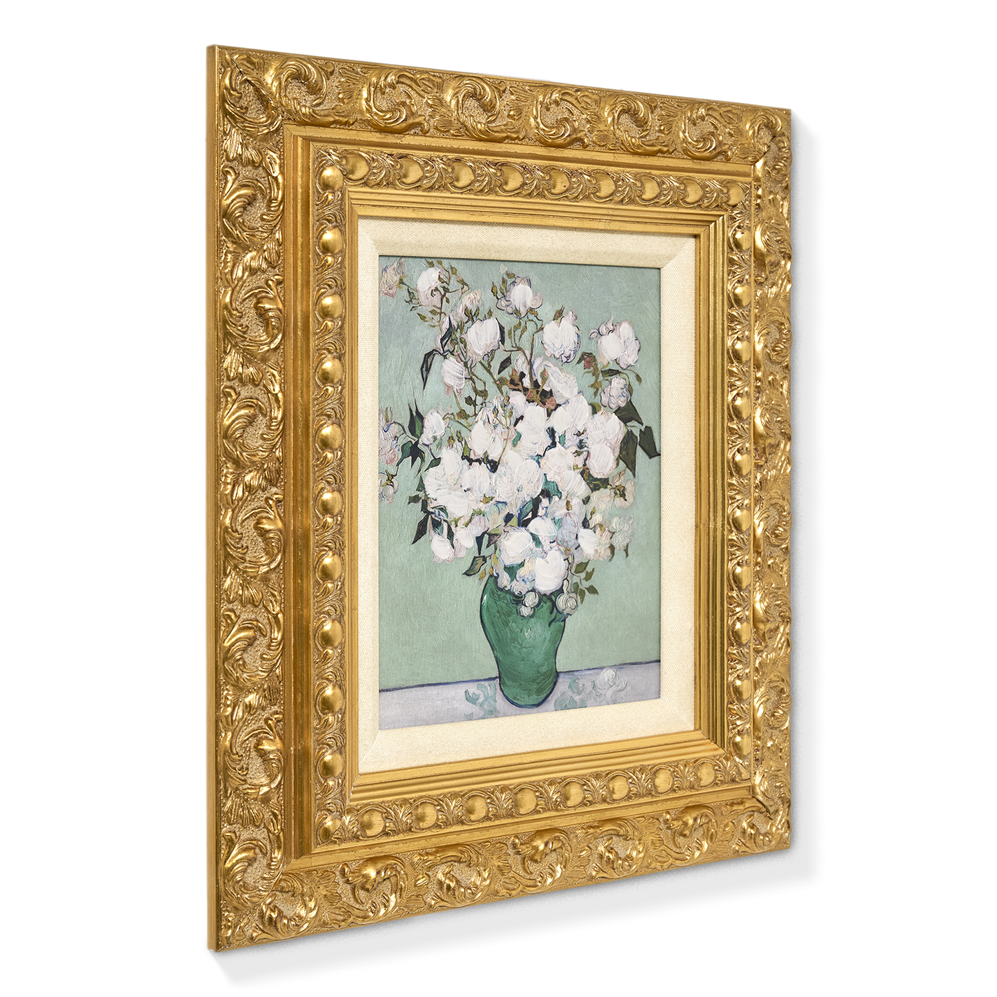 Ornate Framed Roses Canvas Print by Vincent van Gogh 15.25" x 17.25"