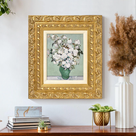 Ornate Framed Roses Canvas Print by Vincent van Gogh 15.25" x 17.25"