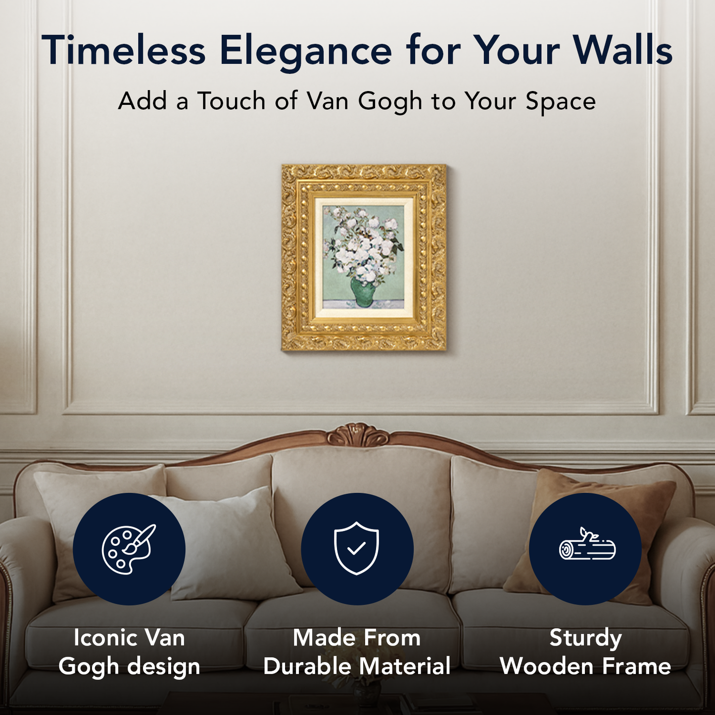 Ornate Framed Roses Canvas Print by Vincent van Gogh 15.25" x 17.25"