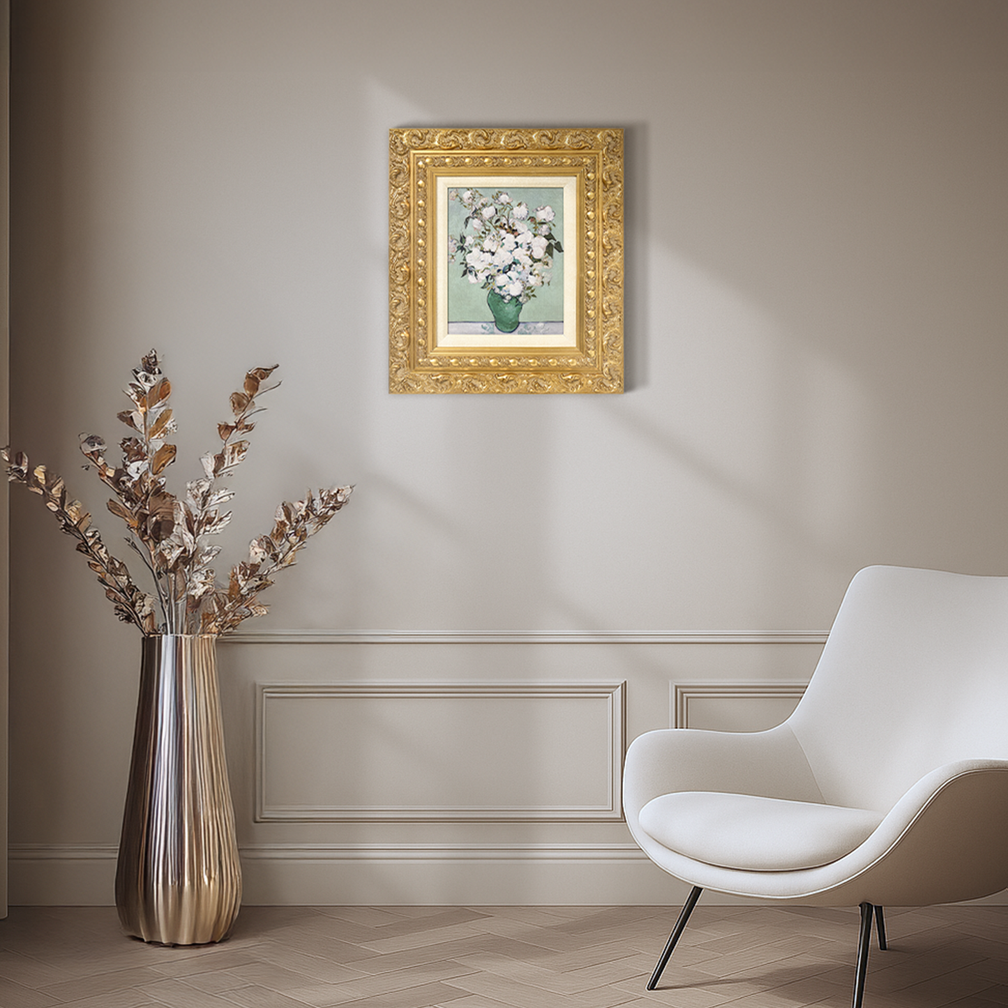 Ornate Framed Roses Canvas Print by Vincent van Gogh 15.25" x 17.25"
