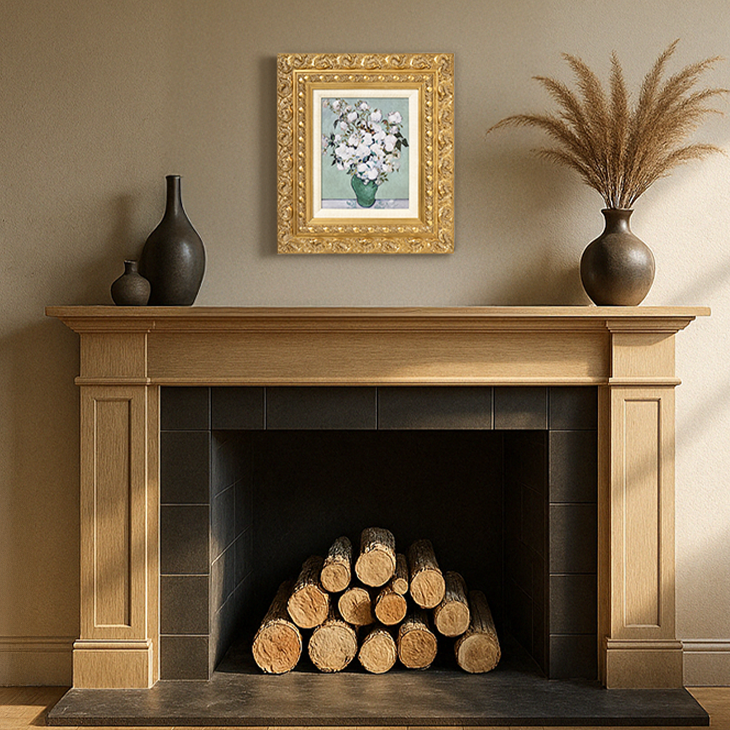 Ornate Framed Roses Canvas Print by Vincent van Gogh 15.25" x 17.25"