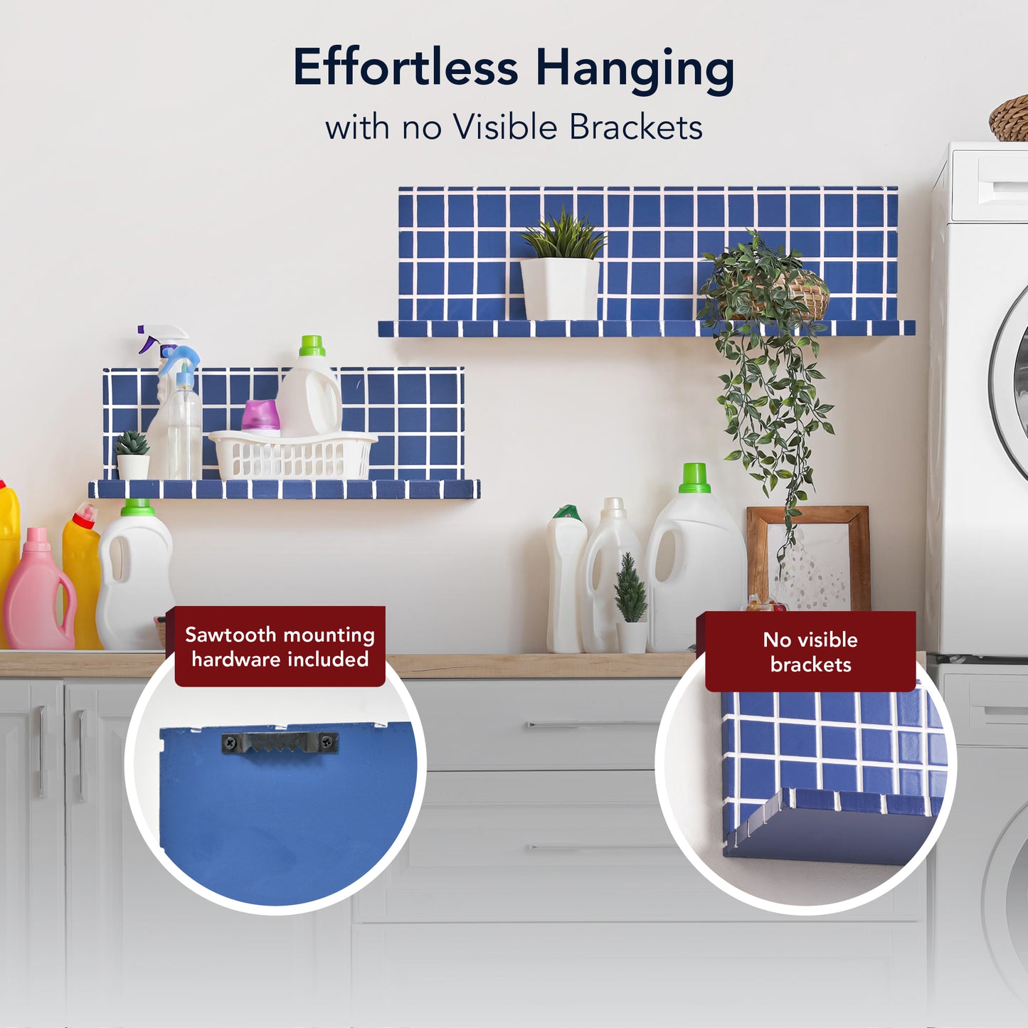 2pc Stylish Retro Wavey Tile Floating Shelves for Wall & Storage - Blue