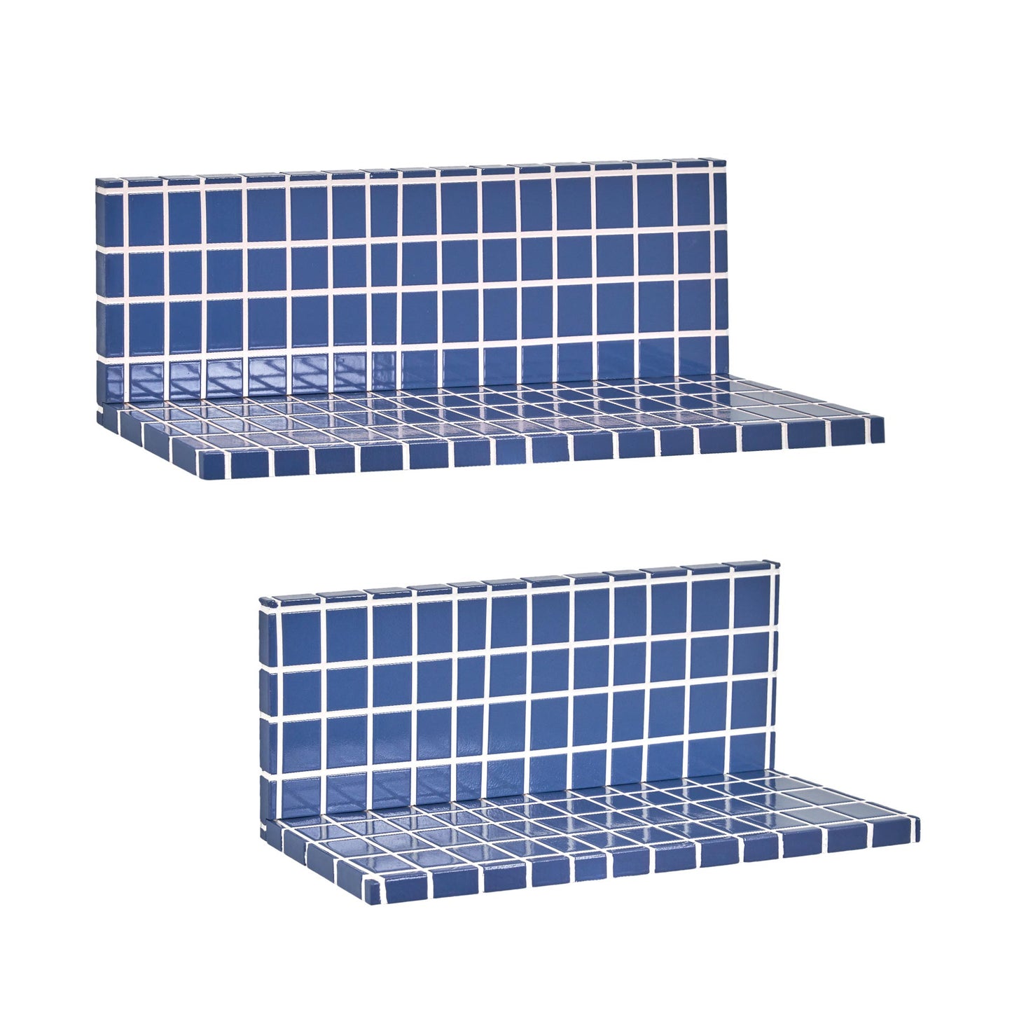 2pc Stylish Retro Wavey Tile Floating Shelves for Wall & Storage - Blue