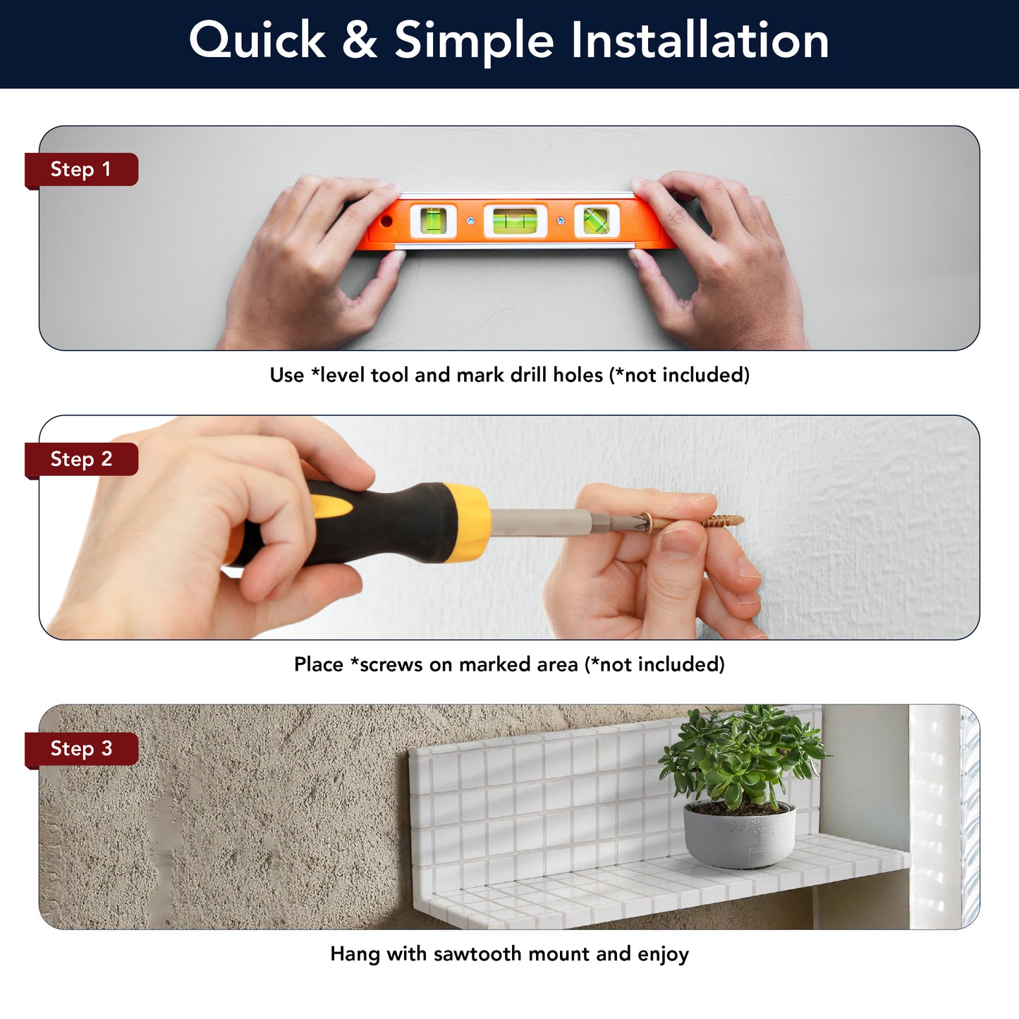 2pc Stylish Retro Wavey Tile Floating Shelves for Wall & Storage - White