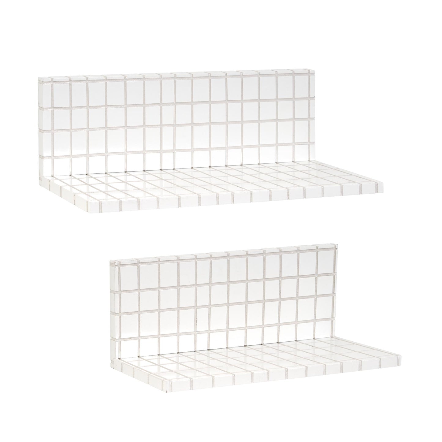 2pc Stylish Retro Wavey Tile Floating Shelves for Wall & Storage - White