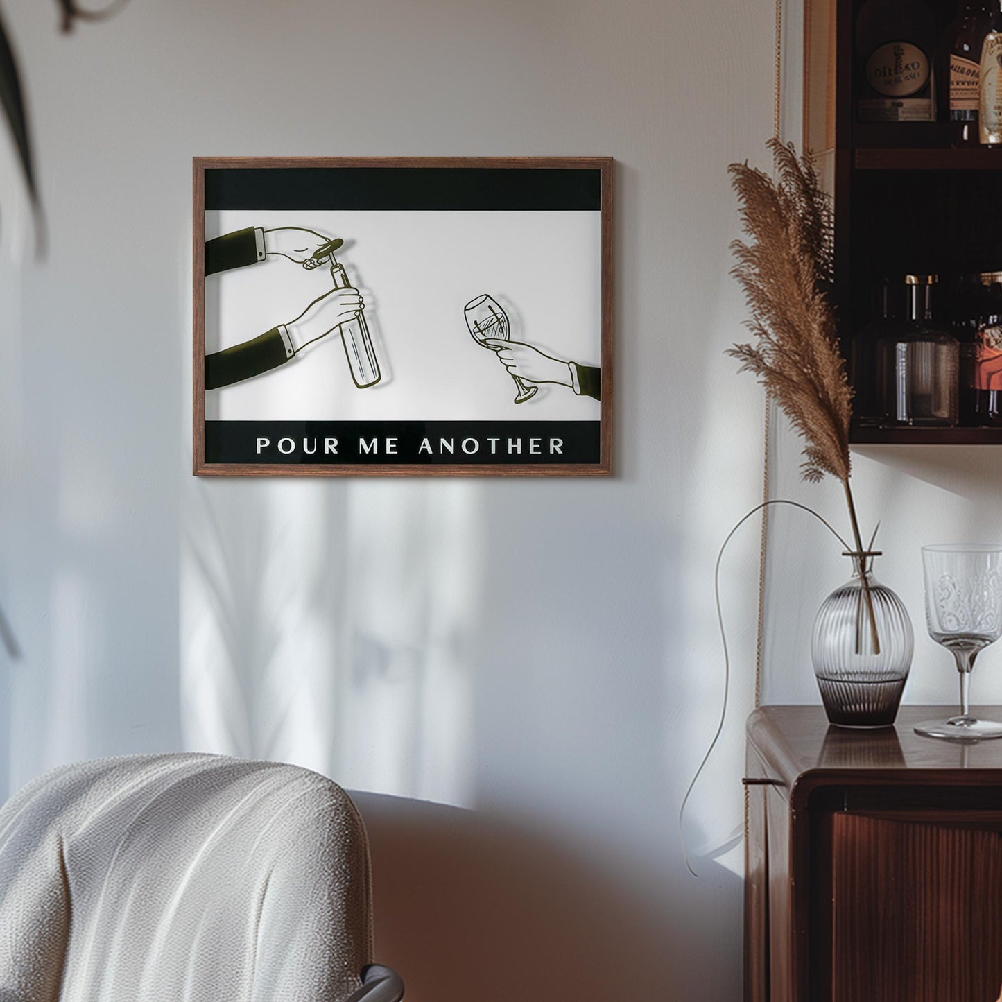 Pour Me Another Printed Glass Framed Wall Decor