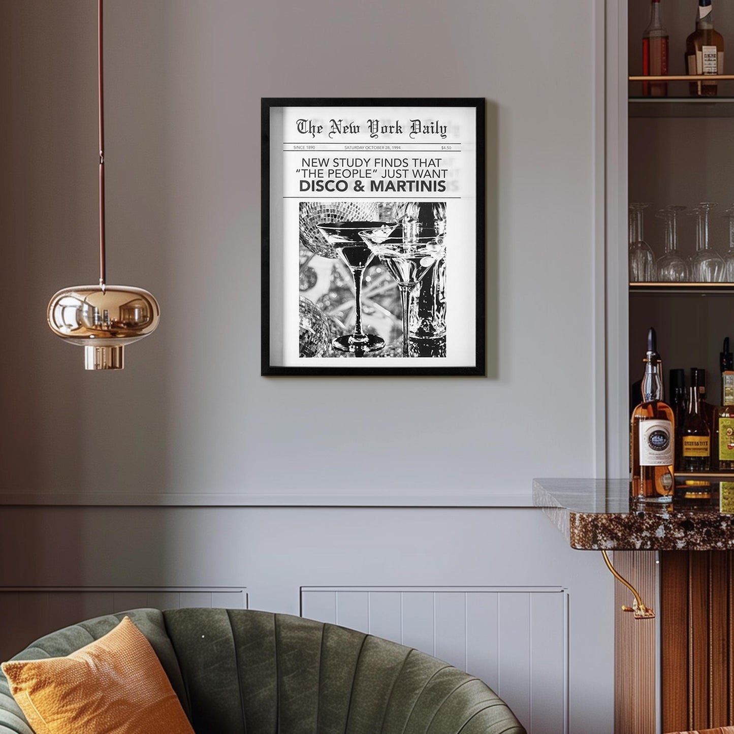 New York Daily Printed Glass Framed Wall Decor