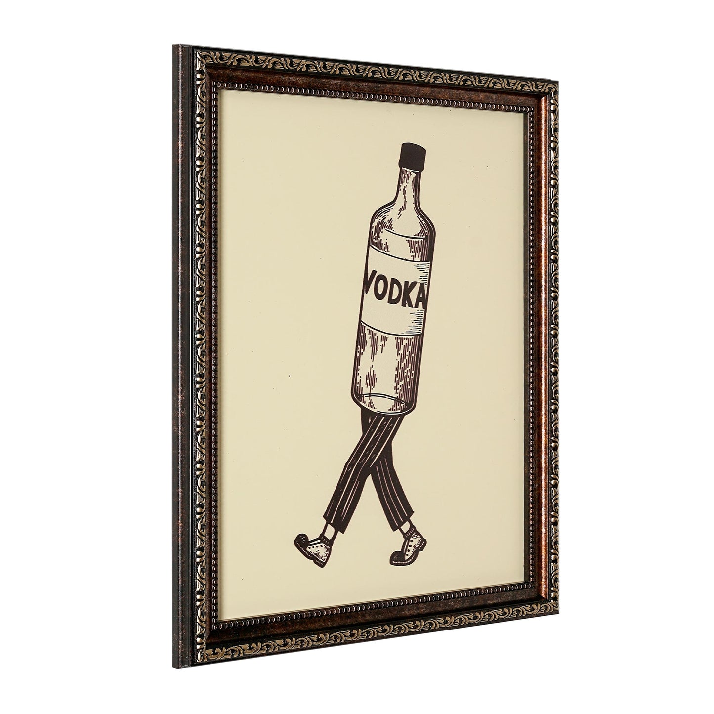 Walking Vodka Printed Glass Framed Wall Decor
