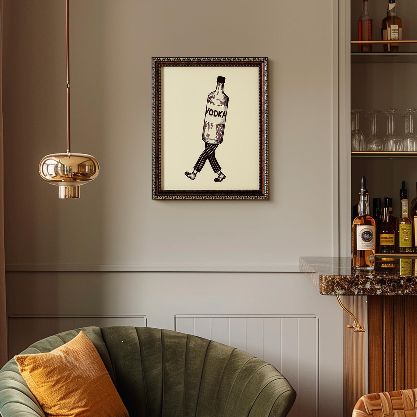 Walking Vodka Printed Glass Framed Wall Decor