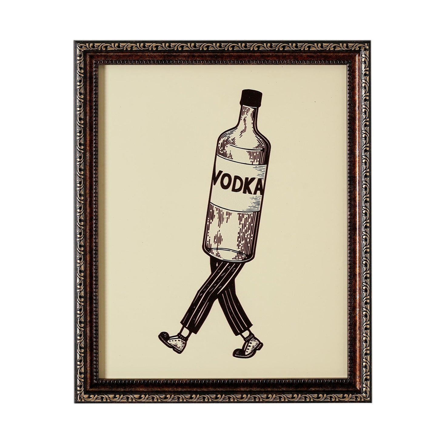 Walking Vodka Printed Glass Framed Wall Decor