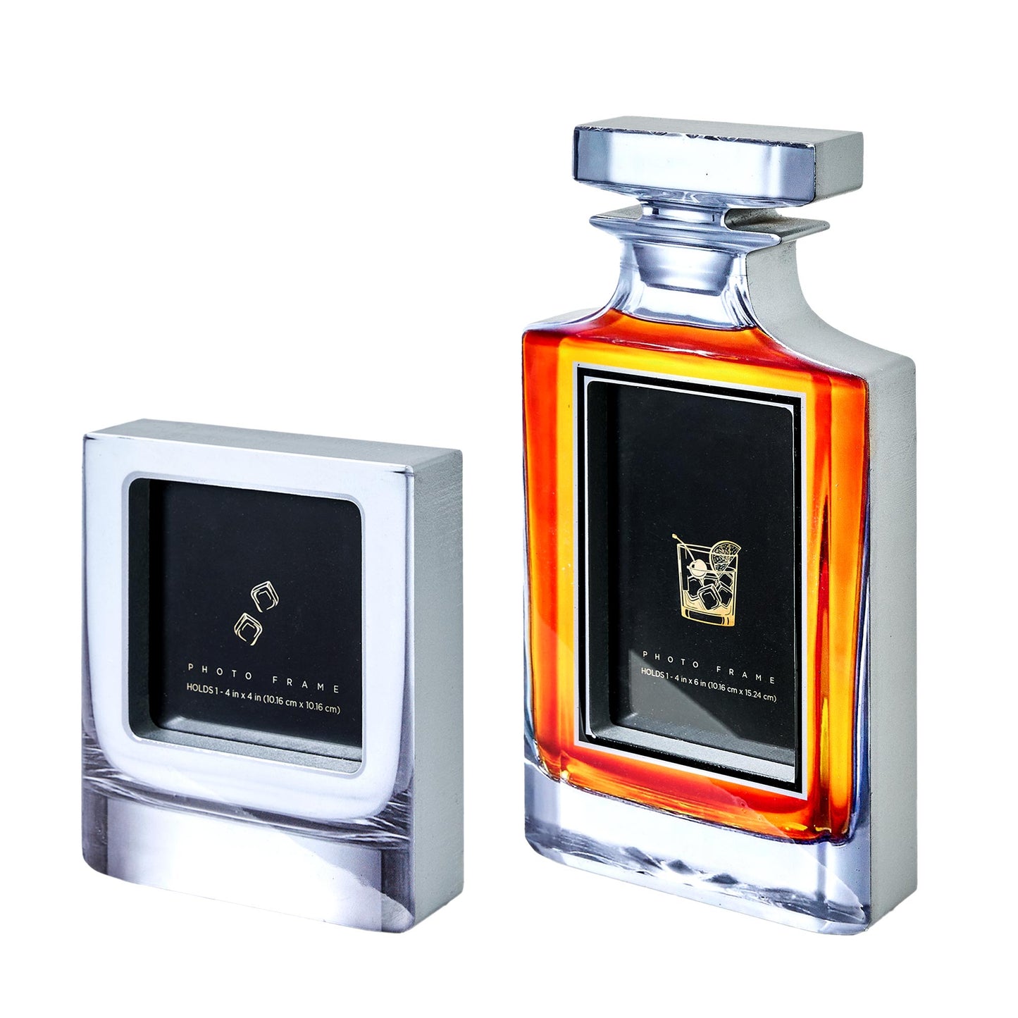 Whiskey Bottle and Glass Tumbler Photo Frame, 2 Piece Set