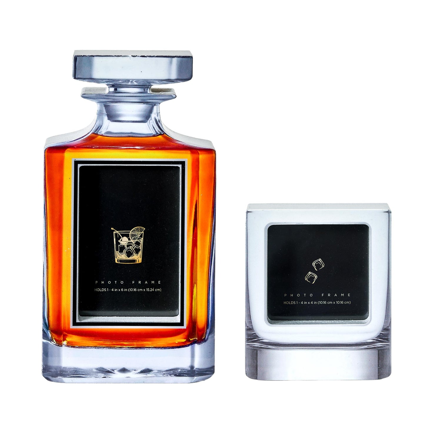 Whiskey Bottle and Glass Tumbler Photo Frame, 2 Piece Set