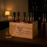 The Bourbon Bar Wood Crate Bottle Holder with Metal Handles - 7" H x 14" L x 8" D