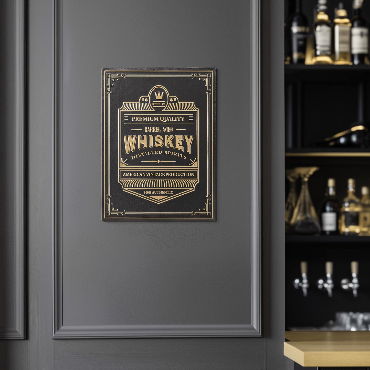 Barrel Aged Whiskey Metal Bar Sign