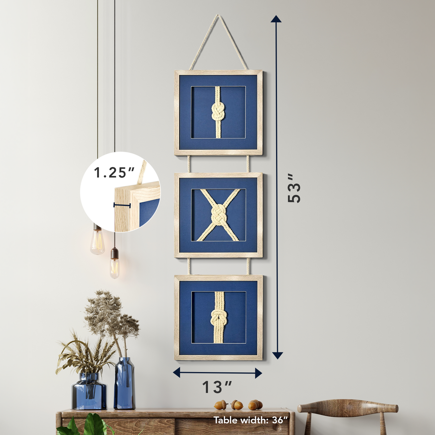 Naut Shore Framed Nautical Knots Vertical Hanging Wall Decor - 53" x 13"
